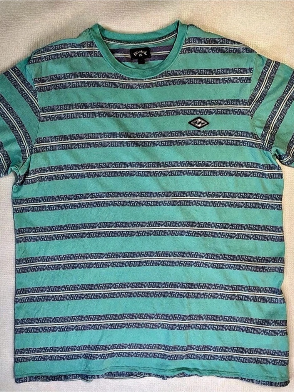 Y2K Billabong Striped Cotton Tee in Green & Purple Size Men’s Size XL